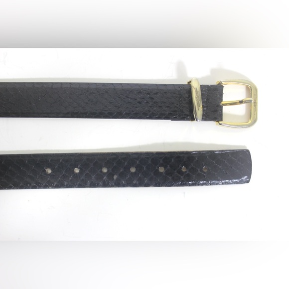 Vintage Black Genuine Snake Skin Reptile Leather Belt with Gold Tone Buckle - Picture 6 of 8
